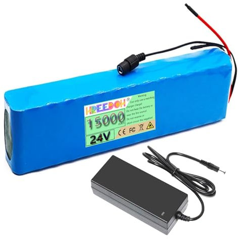 FREEDOH Litiumbatteri 24V Litiumjonbatteri 24V Uppladdningsbart batteri 15AH batteri med 29,4V laddare och BMS för 0-400W motor
