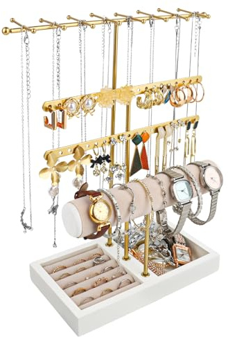 UTOCLEC Soporte para Joyas, Expositor de Pendientes, Soporte de exhibición de Joyería, para Collares, Brazaletes, Anillos, Bandeja de Terciopelo