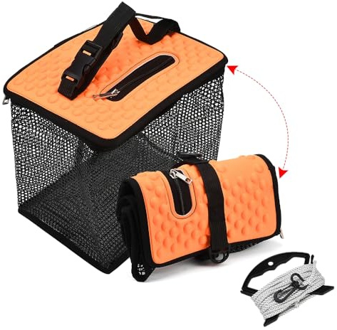 Blueshyhall Bourriche Peche Flottante, Panier à Filet de Pêche à Pied pour Petits Poissons, Crevettes, Crabes, Filet de Pêche Flottant Pliable Cage d Appat de Peche avec Corde de 5M (28 x 22 x 24 cm)