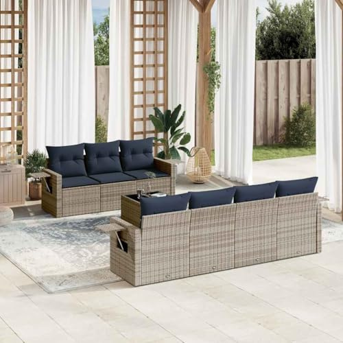 Set di 8 divani da giardino in rattan sintetico, con cuscino, tavolo da giardino e tavoli pieghevoli, resistenti ai raggi UV, portata 110 kg per sedile, per patio, balcone, terrazza, giardino