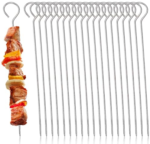 Juego de 50 brochetas para barbacoa, 30 cm, acero inoxidable, brochetas reutilizables de metal, ideales para asar, brochetas de acero inoxidable y brochetas de frutas (50)