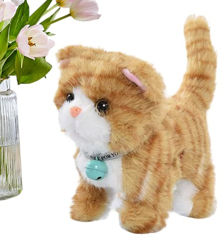 Générique Chat Peluche Qui Marche - 18 cm Réaliste avec Sons - Chat Électrique à Queue Remuante Jouet pour - pour, Adolescents, Amateurs d'animaux, Noël, Anniversaire, Nouvel an