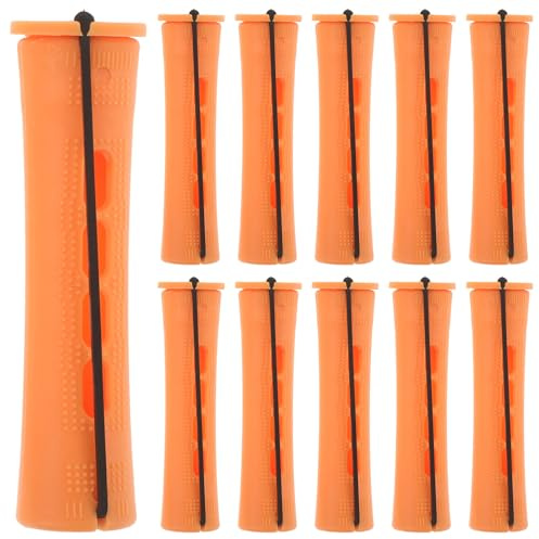 LALADEFIEE Varillas para Permanente de Cabello Rizado 30 Piezas, 2.2 Cm, Color Naranja Tapa, Rulos Flexibles de Plástico para Ondas, Kit Portátil para Uso en Casa y Viaje, Herramienta