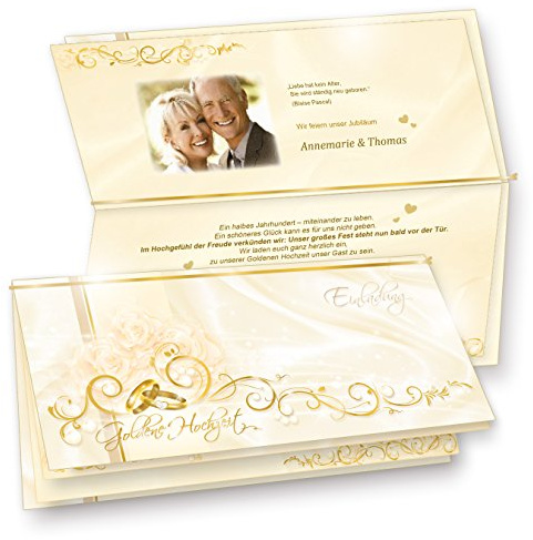 tatmotive Biglietti d'invito per matrimonio d'oro (20 set), inviti per nozze d'oro, set da 20 biglietti, 20 buste, 20 fogli da stampare