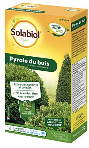 SOLABIOL Traitement Pyrale du Buis Au Bacillus Thuringiensis (BTK) - Action Choc Sur Larves et Chenilles - 6 Sachets Hydrosolubles - 15g - Utilisable En Agriculture Biologique - Biocontrôle SOPYRAL15