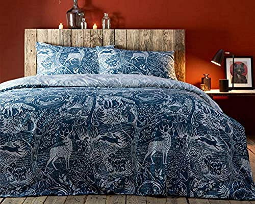 Creative Cloth Winter Woods Duvet Set, Polycotton, Midnight Blue, Double