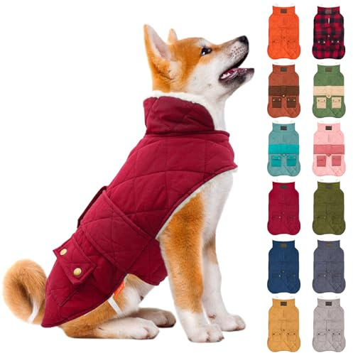 KYEESE Dog Coat Thick Pets Clothes with Pocket Waterproof Dogs Jacket with Fleece Lined Windproof Dog Coats for Small Dogs Soft Pet Sweater for Cold Weather Warm Pet Winter Puffer Coat with Leash Hole