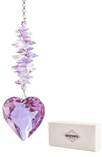 WEISIPU Pendente a forma di cuore con sfera di cristallo da 45 mm, acchiappasole per finestre, decorazione da appendere al giardino, per esterni, regalo, lunghezza 28 cm (rosa)