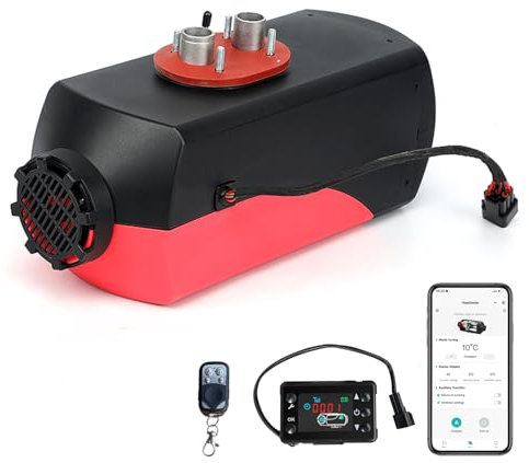 Triclicks 12V Diesel Lufterhitzer 5KW Luft Dieselheizung Standheizung Air Diesel Diesel für Auto RV LKW Wohnmobil, Dieselheizung mit LCD-Display&Fernbedienung (Rot + Schwarz (App-verbindbar), Größe A)