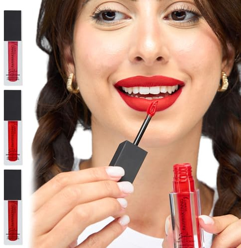 Summit G Satin Glossy Liquid Matte Lipstick, Long Lasting Lip Stain, Vitamin E Enriched, Easy Apply Lip Tint Red, Highly Pigmented Transfer Proof, Satin Finish, Water Resistant Formula (Shade–REGAL)