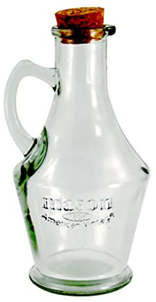 Grant Howard Mason Embossed Tuscany Glass Cruet with Cork Top and Handle, 15 oz Oil Bottle, Clear