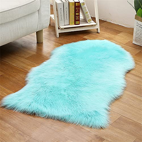 Tomifine Faux Fur Rug Fluffy Shaggy Area Rugs Sheepskin Carpet Soft Chair Cover Seat Pad for Bedrooms Living Room Kids Rooms Decor (60 x 90 cm,Blue)