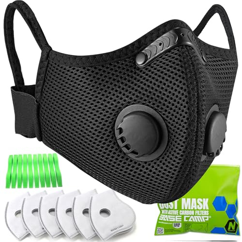 BASE CAMP Prolonged Comfort Upgraded M Plus Dust Mask, Reusable Respirator with 6-layer Filters and EAPI Filter Technology, Work Masks for Construction Yard Lawn Woodwork Spray Paint Drywall Resin