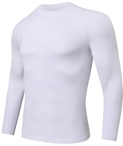 Djtnzdm Maglia Termica Uomo Invernale Magliette Termiche Uomo Pile Maniche Lunghe Calcio Biancheria Intima Termica Uomo Abbigliamento Uomo Maglia Sottocamicia Ciclismo Maniche Lunghe Bianco XL