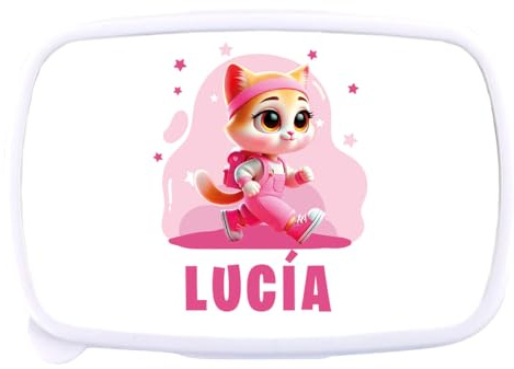 Fiambrera Personalizada Diseño Infantil Para Colegio o Guardería | Caja Merienda Personalizada apta para Microondas y Lavavajillas | Libre de BPA | Diseño Gatitos patrulla (Rosa, Skye Gato)