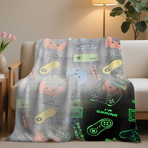 HZVRTN Manta infantil de unicornio/dinosaurio/espacio exterior, que brilla en la oscuridad, manta cálida y mullida, regalo para niños y niñas (consola de juegos, 130 x 150 cm)