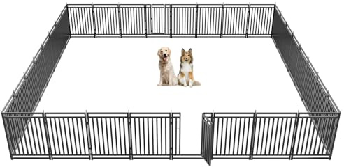 Petorldog Dog Fence Outdoor for Yard Indoor Dog Playpen 40 Height 32 Panels Portable Dog Pen Metal Dog Kennel for RV Camping(Black-Silver)