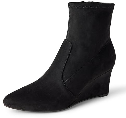 Amazon Essentials Women's Wedge Zip Ankle Boots, Black Faux Suede, 4 UK