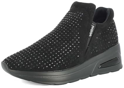 inblu Sneakers Donna Slip On con Brillantini, Tomaia in Ecopelle, Plantare Imbottito, Suola Sintetica, Scarpe da Ginnastica, Nero, 38 EU