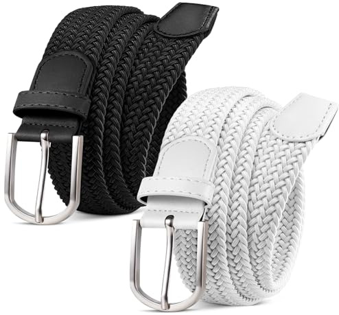 MATLAB Lot de 2 Ceintures Tressées Élastiques Unisexe – Ceintures Extensibles en Tissu Stretch pour Homme et Femme, Largeur 3,3 cm, Noir + Blanc, 110 cm