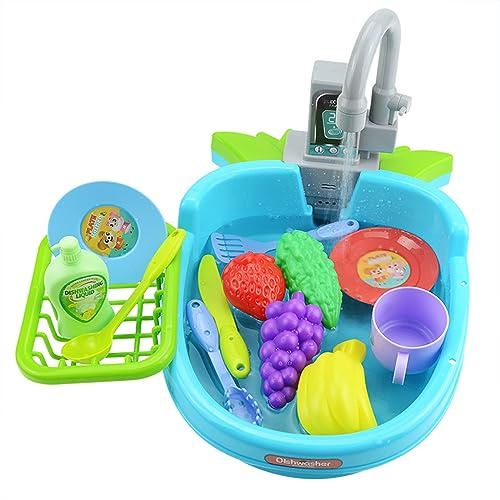 Electric Kitchen Sink Dish Washing Dishware Toy Children’s Pretend Game For W/ Dishes Running Water Toddler Fa Dishwasher Toys For Girl For Kids Basket