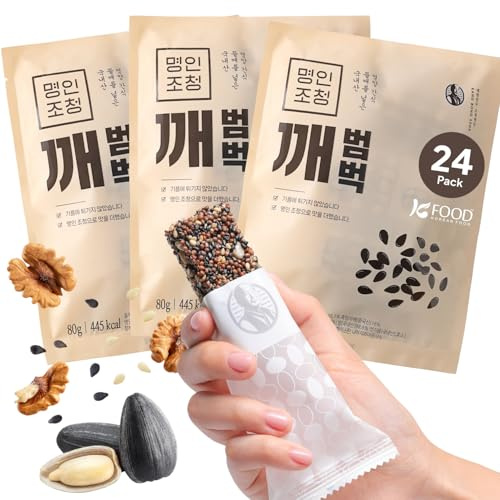 Korean Food Vegan Sesame Snack Bar, Black Sesame and Perilla Seed with Bellflower Ginger Rice Syrup, Healthy Energy Bars, Healthy Korean Snacks, 0.35oz x 24 Count (3 Sets of 8)
