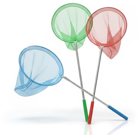 AEUXZA Set 3 Retini per Bambini, Rete da Pesca Telescopica Estensibile (36-83cm), Rete Cattura Insetti e Pesci per Natura e Spiaggia, Ø 20cm, Colorati.