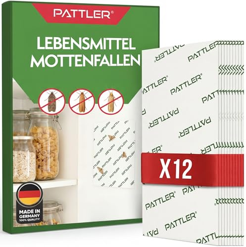 PATTLER Trappole Antitarme Alimentari del Cibo – Set da 12. Trappole Anti Tarme Adesive con Feromoni per Farfalline del Cibo. Protegge la Dispensa in Modo Facile e Sicuro. Made in Germany.