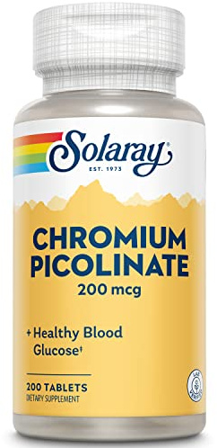 SOLARAY Chromium Picolinate 200 mcg Supplement - Metabolism Support for Men & Women, 200mcg per Serving, Blood Glucose Support - 200 Tablet Count