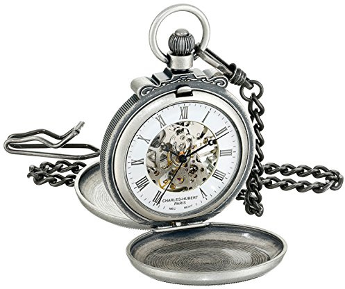Charles-Hubert, Paris 3868-S Classic Collection Antiqued Finish Double Hunter Case Mechanical Pocket Watch
