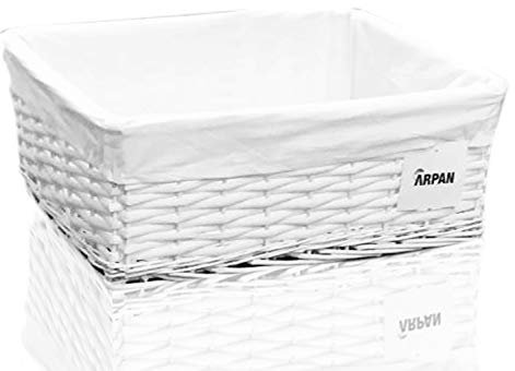 ARPAN White Wicker Storage & Hamper Basket with White Cloth Lining – Small, Medium & Large Gift Baskets for Xmas, Wedding, Confetti & Parties, Snack Basket, Wicker Baskets Multipack