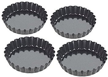 Tala Performance 4 10 cm Dia Fluted Tart Dishes, Professional Gauge Carbon Steel with Eclipse Non-Stick Coating, Loose Base, Perfect for savoury or Sweet tarts, flans, quiches, or Desserts