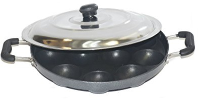 Tabakh AppamPatra Paniyaram Non Stick Appam Pan with Stainless Steel Lid, 9.5