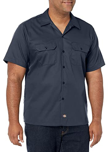 Dickies Short-Sleeve Flex Work Shirt Slim Fit-P Chemise à Bouton Bas, Charbon, L Homme