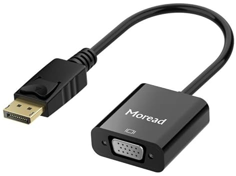 Moread DisplayPort (DP) to VGA Adapter, Gold-Plated Display Port to VGA Adapter (Male to Female) Compatible with Computer, Desktop, Laptop, PC, Monitor, Projector, HDTV - Black