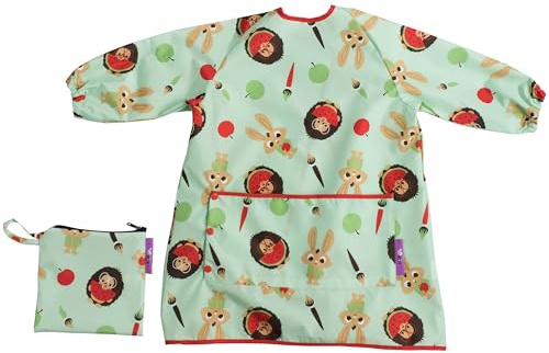 Tidy Tot®™ Baby Weaning Bib with Sleeves. Extra Long Apron with Crumb Pocket for Baby Feeding. FitsToddlers and Babies 6-48 months. Mess Proof Baby Led Weaning BLW. Waterpoof. Travel Bag Inlcuded.