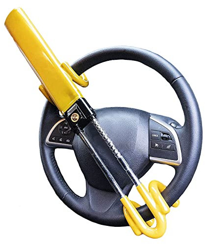 UKB4C Heavy Duty Steering Wheel Lock for Car and Van High Visibility High Security Anti-Theft Car Lock with Twin Bar Hook