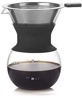 Molinter Cafetière à piston Pour-Over - Machine à café manuelle en verre avec filtre en acier inoxydable pour la préparation du café (300 ml)