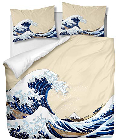 OliveSleep - Set copripiumino per letto matrimoniale, motivo La grande onda, stile giapponese del XIX secolo, decorativo, 3 pezzi, con 2 federe (Multi 4, matrimoniale)