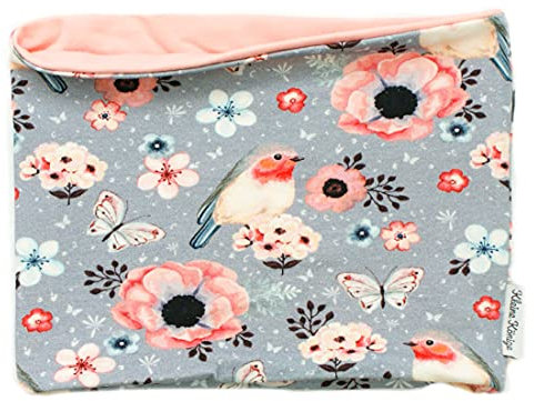 Kleine Könige Loop Schal Kinder Mädchen bis 10 Jahre · Modell Vogel Birds grau, altrosa · Ökotex 100 zertifiziert · Made in Germany