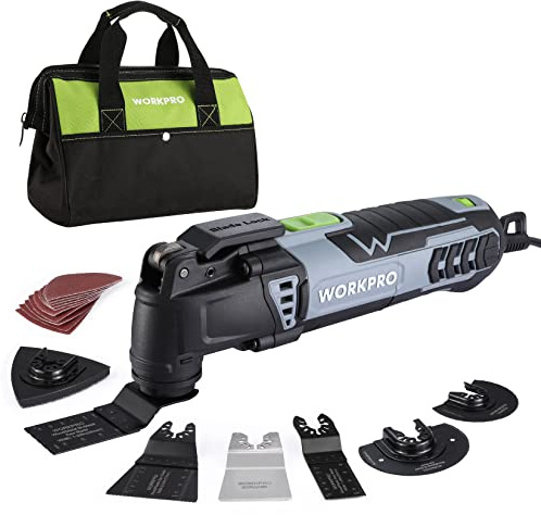 WORKPRO Oscillating Multi-Tool Kit for Christmas, 3.0 Amp Corded Quick-Lock Replaceable Oscillating Saw with 7 Variable Speed, 3° Oscillation Angle, 17pcs Saw Accessories, and Carrying Bag