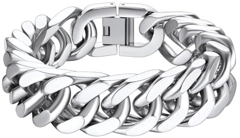 Richsteel Edelstahl Panzerkette Armband 17mm Cuban Gliederarmband Hip pop Armskette in 21cm lang Herren Jungen Partnerarmband für Geburtstag Weihnachten