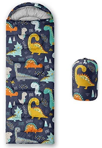 Datura home Kids Sleeping Bag for Girls,Cartoon Dino-Lightweight Warm Outdoor Indoor-Waterproof Cold Weather Resistant Sleeping Bag for Camping Hiking(Dinosaur 32*90)