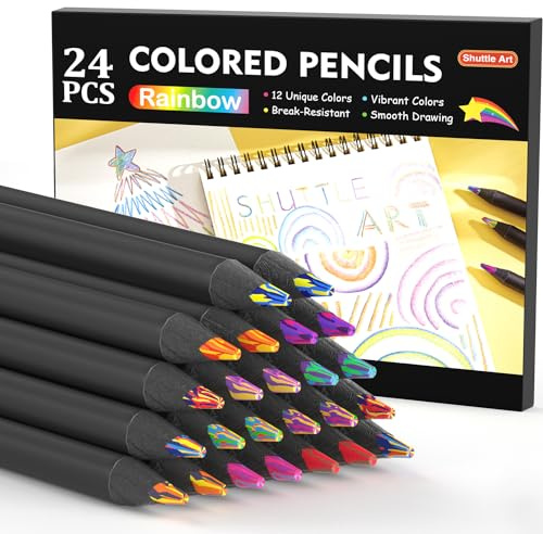 Shuttle Art 24 Crayons Arc en Ciel, Crayon Multicolore de 12 Couleurs(2 de Chaque), Crayon de Couleur Gras Pré-taillé, Crayon de Couleurs Multicolore pour Coloriage Dessin
