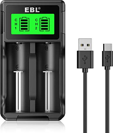 EBL LCD Cargador 18650, USB Inteligente Cargador para 3.7V Li-Ion 18650 RCR123 & Pilas AA AAA C