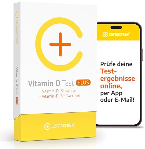 CERASCREEN Vitamin D PLUS Test Kit | FULL Profile | Spiegel messen und Bedarf erkennen | Testkit für zu Hause | Zertifiziertes Labor | Konkrete Handlungsempfehlungen und Gesundheitsinformationen