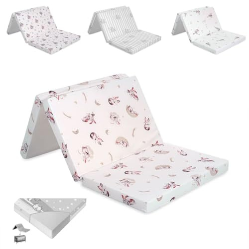 Lorelli Klassisk babymadrass som andas, barnmadrass 60 x 120 cm, vikbar med avtagbart och tvättbart överdrag, bekväm babymadrass av högkvalitativt skum för resesäng och barnsäng, beige