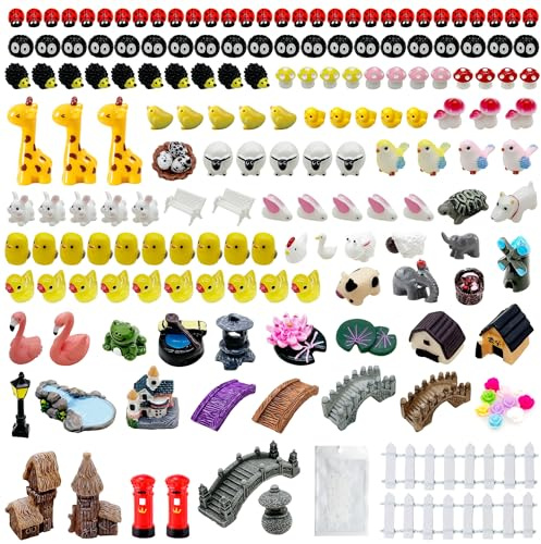 Attuslla Lot de 170 accessoires de jardin féérique pour extérieur, mini maison, mini animaux, fournitures de jardin féérique, micro paysage, décoration pour bricolage, artisanat, décoration de jardin