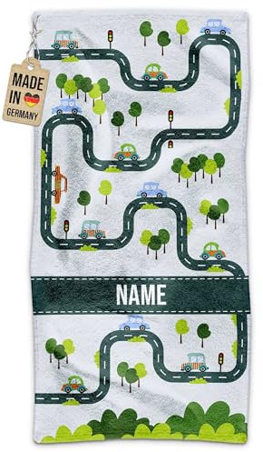 PR Print Royal Kinder-Handtuch mit Name personalisiert - Autos - Geschenk für Jungen und Mädchen, Kindertag, Schwimmunterricht | Handtuch Personalisieren 140 x 70 cm