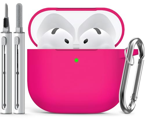 Inesore Compatible with AirPods 4 Hülle with Cleaning Kit, Silicone Protective Case Cover for Apple AirPod 4 (2024/ANC), Unisex Design - Rose Pink